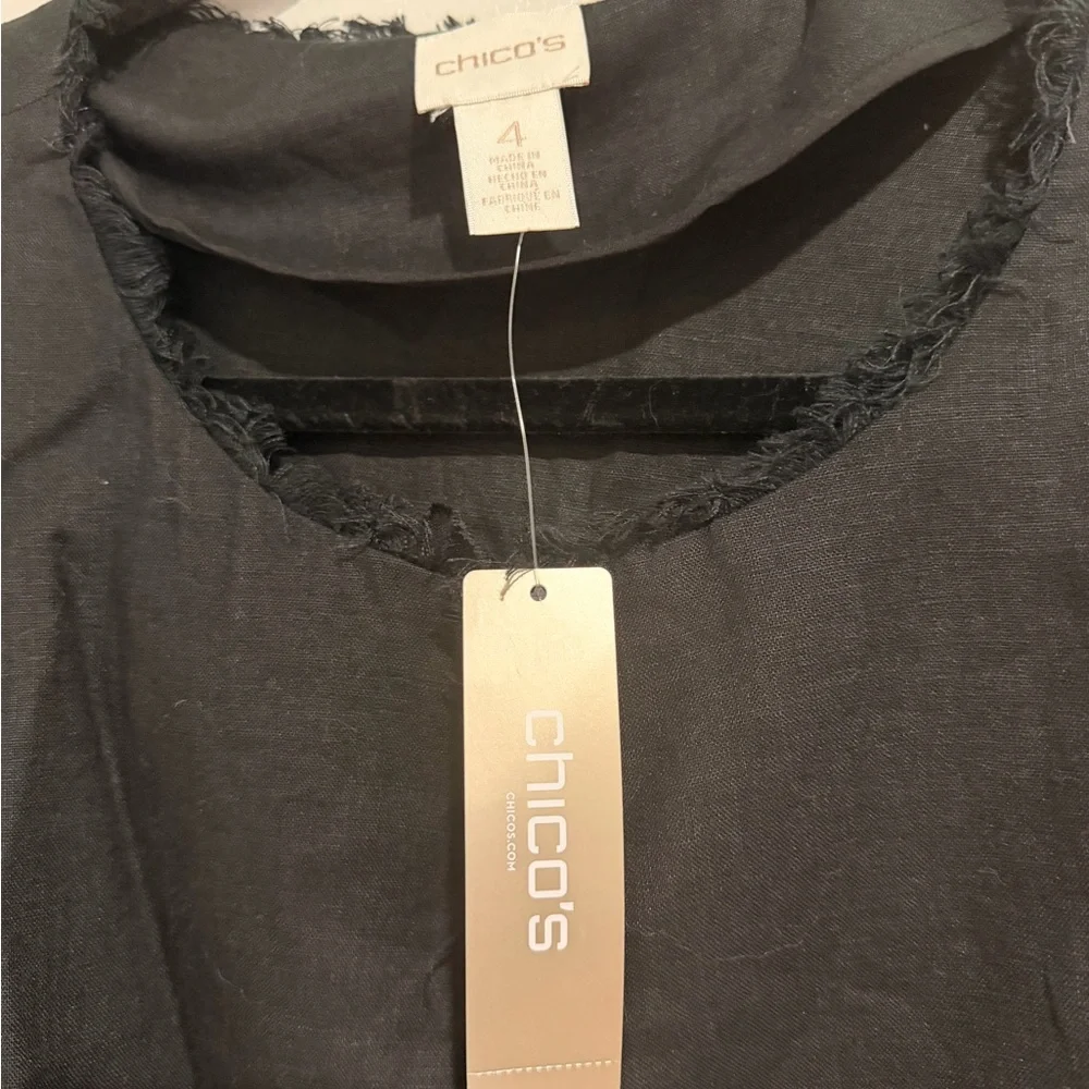 Chico's Linen Black Fringe Trim Bell-Sleeve Jacket - Picture 12 of 16